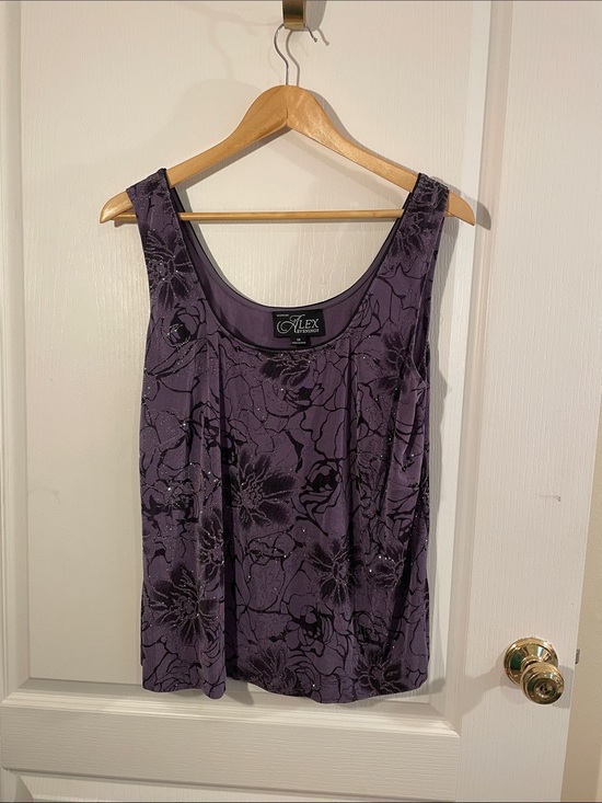 Alex Evenings Tops - Alex Evenings Dark Plum Floral Velvet Burnout Scoop Tank